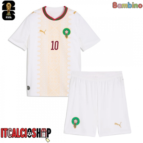 Marocco Brahim Diaz #10 Seconda Maglia Bambino Mondiali 2026 Manica Corta (+ Pantaloni corti)
